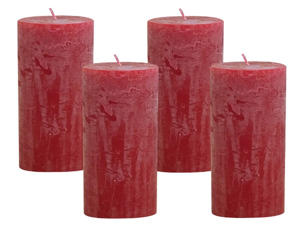 4 Rustic Stumpenkerzen Premium Kerze Rot 7x15cm - 65 Std Brenndauer