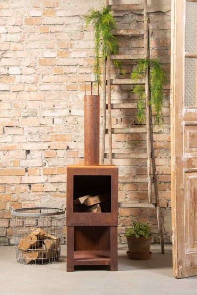 Terrassenofen mit Holzlager Rost Gartenofen Terrassenofen 137cm