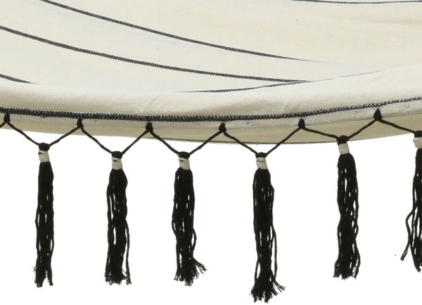 Hängematte Ibiza Fransen Stabhängematte Weiß-Schwarz Outdoor Camping 100x200cm