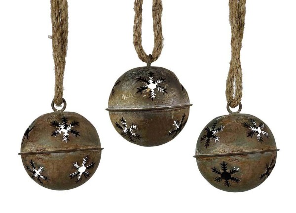 Christbaumkugeln Glöckchen Zink Rostig Vintage-Stil 3 Stück Christbaumschmuck