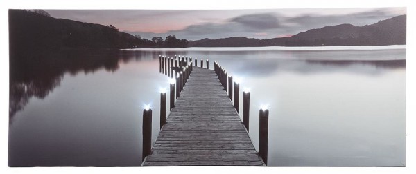 LED Bild Steg am See Berge Leinwand Beleuchtet Leuchtbild Wandbild 100 x 40 cm