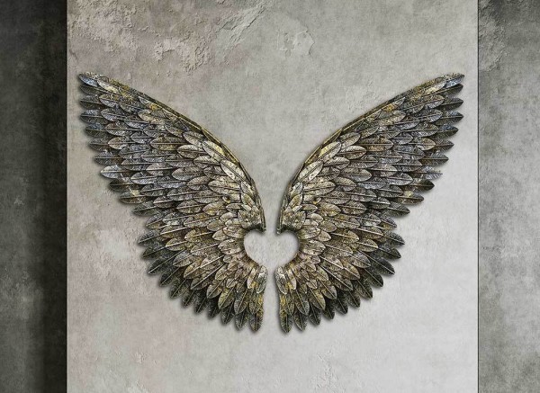 Engelsflügel Wanddeko Groß Metall 1 Paar Gold Silber Antik-Stil Wandobjekt 80cm