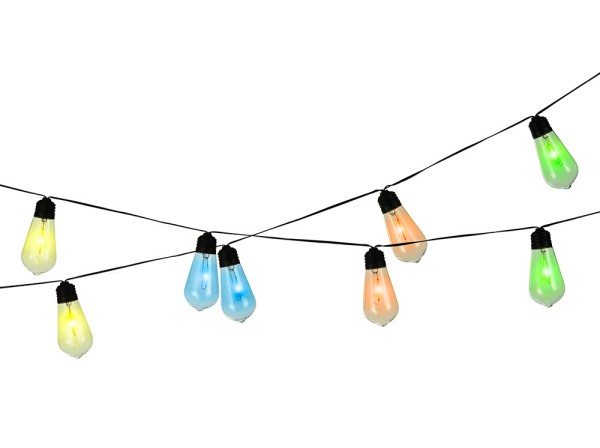 Solar Lichterkette Glühbirne 10 LED Vintage Bunt + Blinkeffekt Garten Partyleuchten