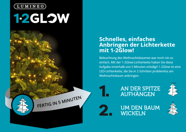 1-2 GLOW Lichterkette Weihnachtsbaum 150cm Warmweiß 400 LED Timer Schnellmontage