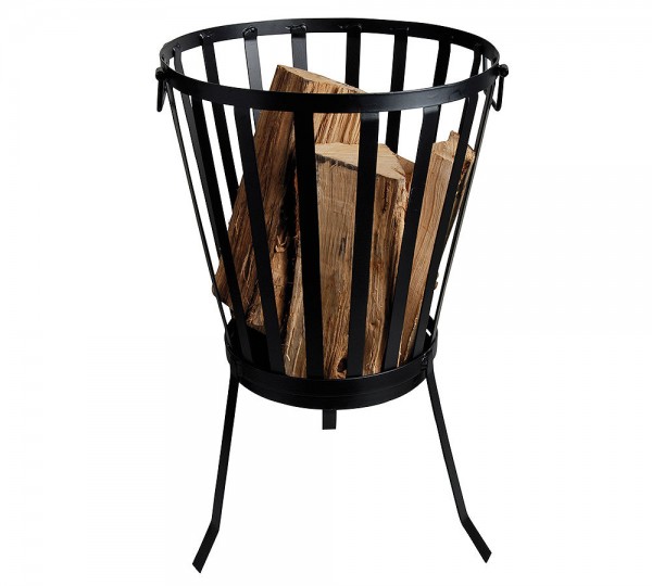Rustikaler Feuerkorb Rund Eisen Schwarz 56 cm hoch