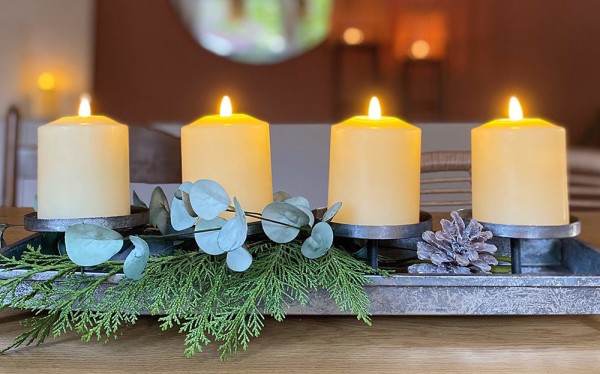 LED Kerze Stumpenkerze Echtwachs Premium 4 Stück Flackernd Creme Fernbedienung