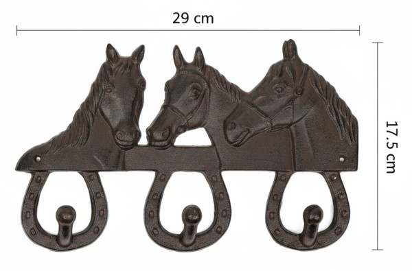 Wandgarderobe Pferde aus Gusseisen Garderobe 3 Haken Antik-Landhausstil Braun