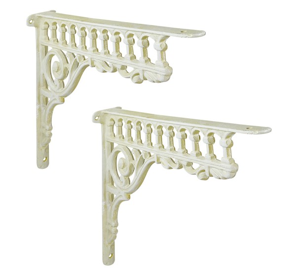 2 Regalträger Gründerzeit-Stil Regalhalter Regalwinkel Gusseisen Shabby Weiß