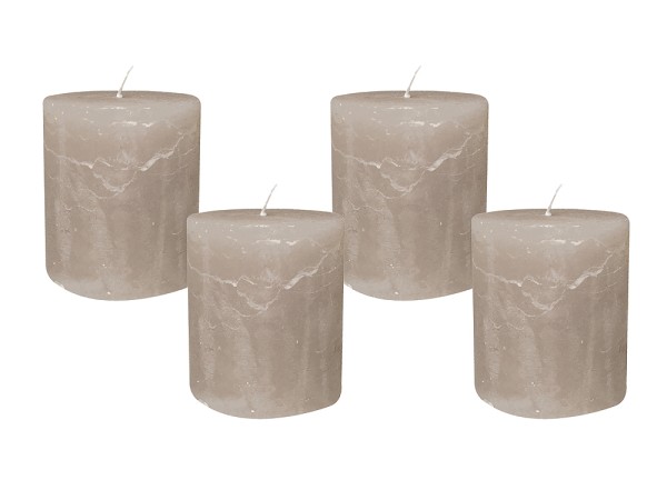 4 Rustic Stumpenkerzen Premium Kerze Grau 7x8cm - 40 Std Brenndauer