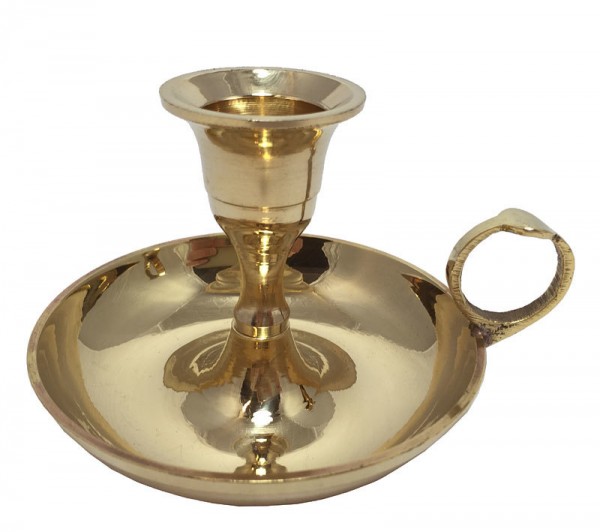 Kerzenhalter mit Henkel Biedermeier-Stil Kerzenständer Messing poliert