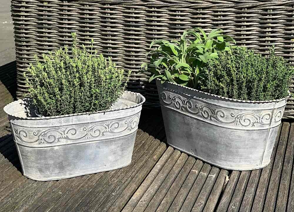 Zink Blumentopf Oval Verzierung Vintage-Stil Pflanztopf Landhausstil