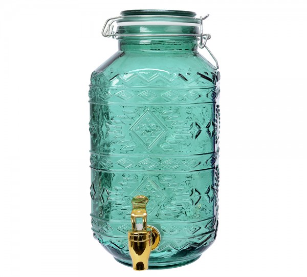 Getränkespender mit Zapfhahn Einmachglas Grün Wasserspender Vintage 4 Liter