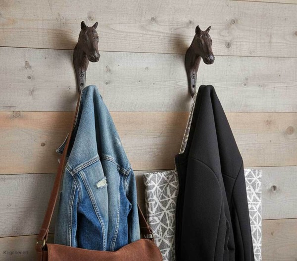 Garderobenhaken Pferdekopf Trensenhalter Pferd Haken Gusseisen Antik-Stil Braun