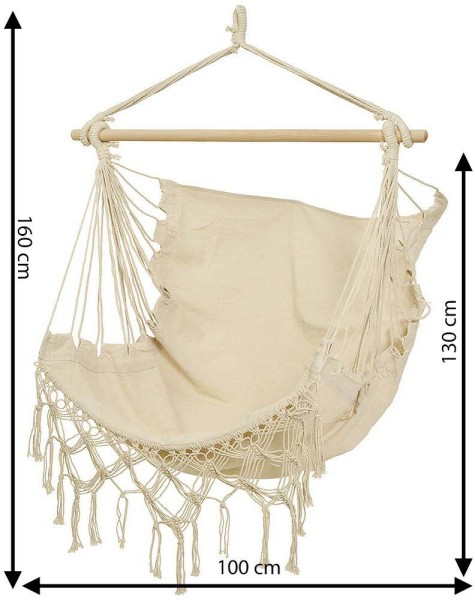 Hängesessel Ibiza Fransen Hängestuhl Beige Natur Boho Style Hippie Outdoor Camping