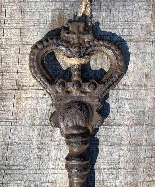 Deko Schlüssel Vintage Groß Krone Nostalgie Gusseisen Antik-Braun 25cm