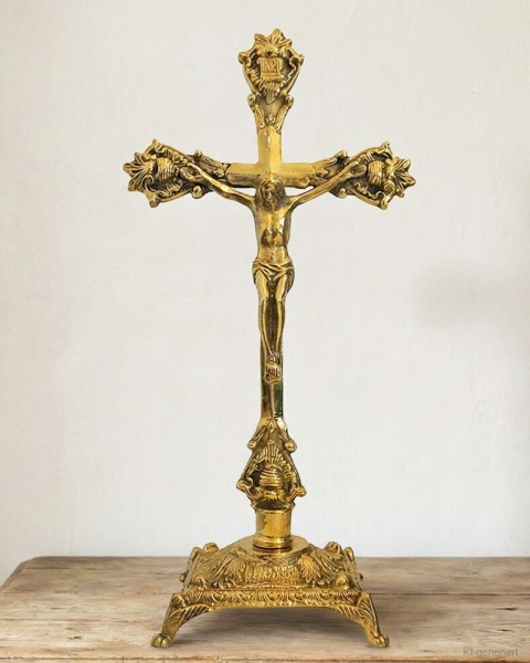 Kruzifix Stehendes Tisch-Kreuz aus Messing Jesus-Christus Antik-Stil 39cm