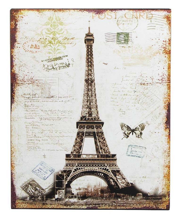 Nostalgie Blechschild Eiffelturm Paris Postkarte Deko-Schild 25x20cm