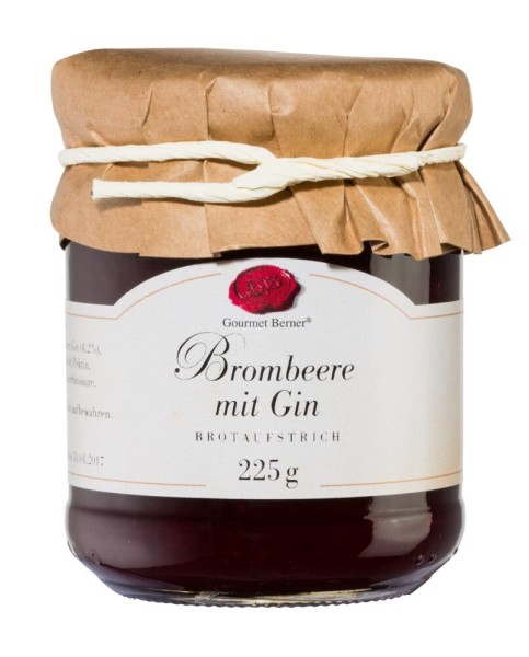 Gourmet Berner Fruchtaufstrich Brombeere mit Gin Brotaufstrich im Glas 225g