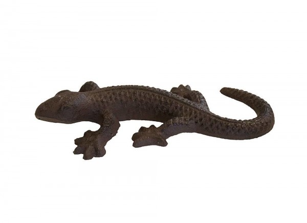 Dekofigur Gecko Eidechse Echse Briefbeschwerer Gusseisen Antik-Stil Braun
