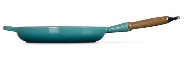 Le Creuset Bratpfanne mit Holzgriff Signature Gusseisen Bleu Riviera Blau 28cm