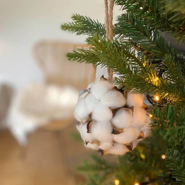 Christbaumkugel Baumwollblüte Weiß Baumwolle Weihnachten Christbaumschmuck 12cm