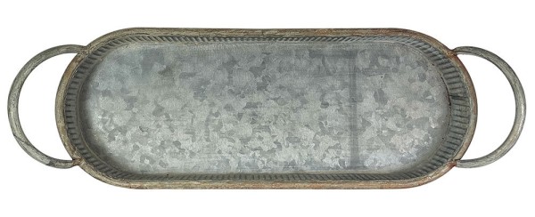 Tablett Zink Oval mit Griffen Dekotablett Vintage Antik-Stil 36x14cm