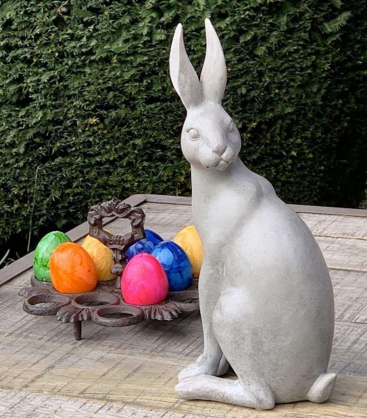 Hase Figur 30 cm Groß Deko Beton-Optik Grau Tischdeko Ostern Osterhase