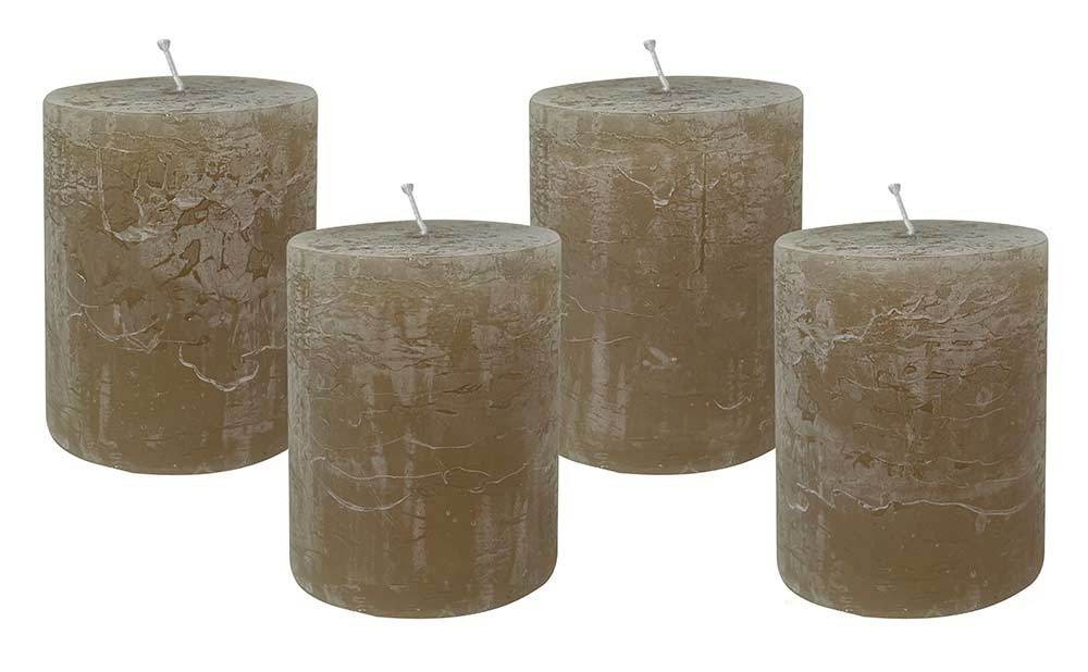 4 Rustic Stumpenkerzen Premium Kerze Taupe 8,5x10cm - 60 Std Brenndauer günstig online kaufen