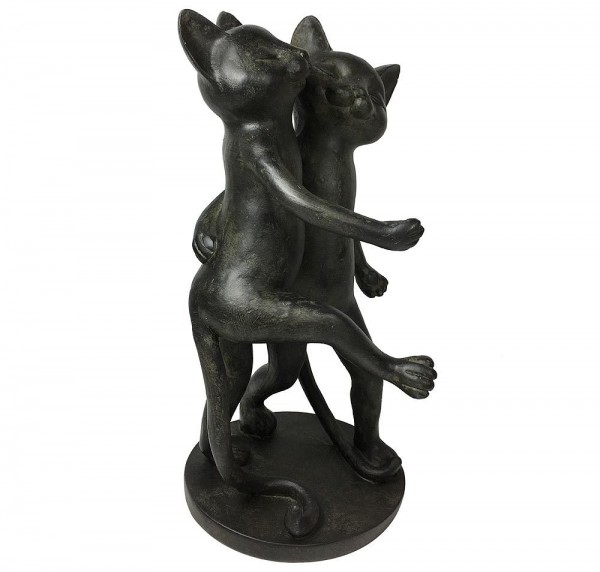 Figur Katzen-Paar Dekofigur 2 Katzen Skulptur Kunstguss schwarz-braun H 34cm