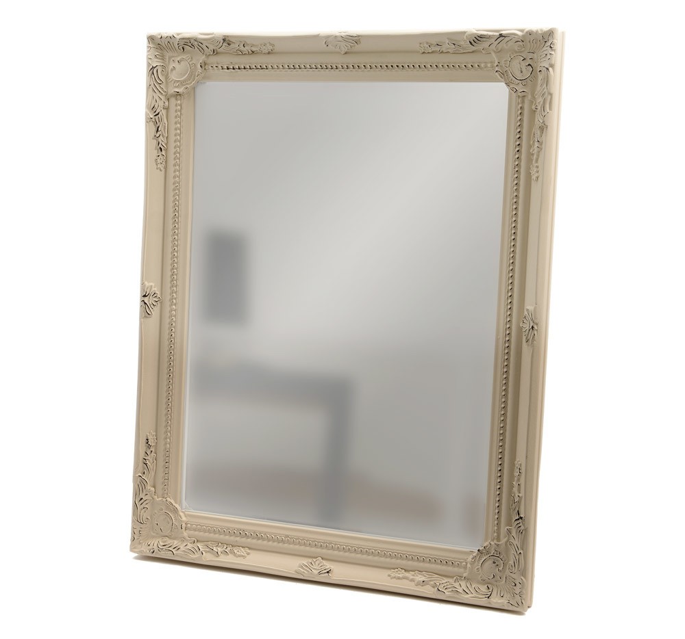 Wandspiegel Barock Spiegel Holzrahmen Creme Weiss 46x36cm