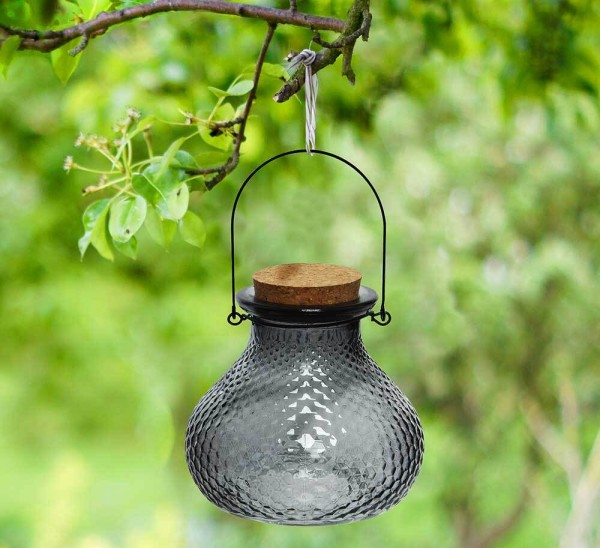 Wespenfalle Glas Grau Taupe zum Aufhängen Landhausstil Insektenfalle 13cm