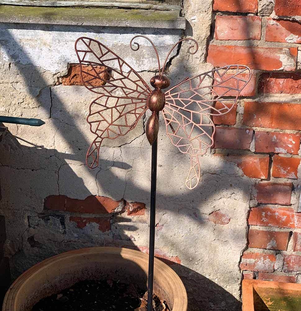 Gartenstecker Schmetterling Metall Rost Braun Gartenstab Vintage-Stil 95cm