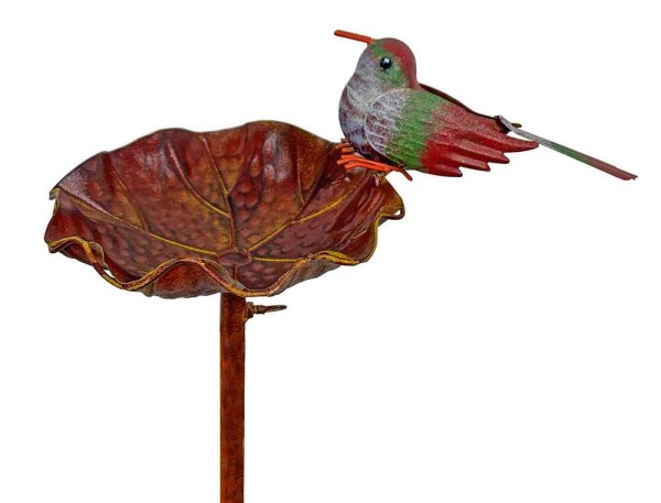 Vogeltränke Gartenstecker Vogelbad Futterstation Metall Stab Vogel Bunt 122cm