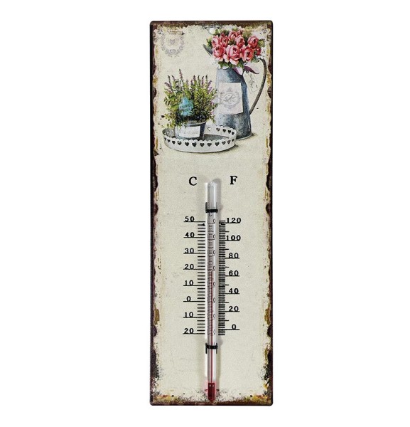 Wandthermometer Blumen Thermometer Lavendel Vintage Nostalgie Blechschild