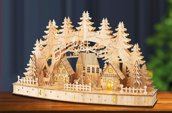 Schwibbogen beleuchtet Lichterbogen Holz Weihnachtsdorf Weihnachten Timer