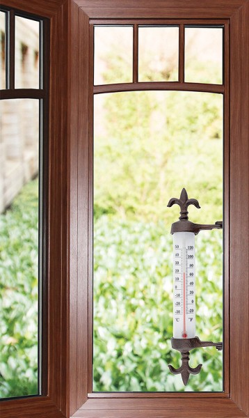 Fensterthermometer Lilie Antik-Stil Wandthermometer beweglich Gusseisen Braun
