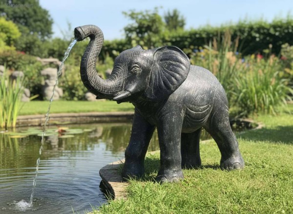 Wasserspeier Elefant aus Stein Groß XXL Teichfigur Gartenfigur 100 cm