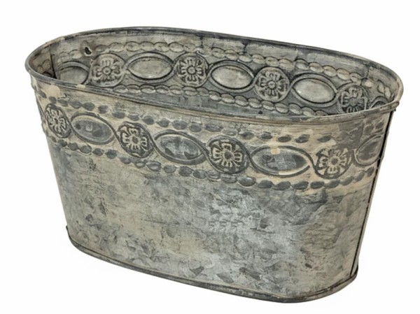 Zinktopf Pflanztopf Zink Blumentopf Oval Lang Landhausstil Antik-Grau