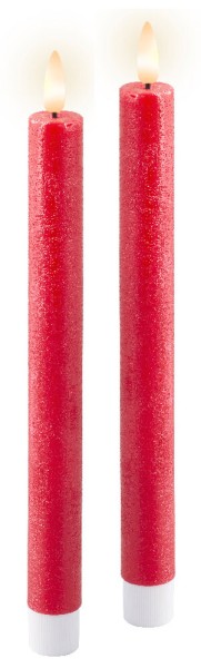 LED Stabkerze Echtwachs Rot 2 Stück Warmweiß flackernd Timer Batterie 24,5cm