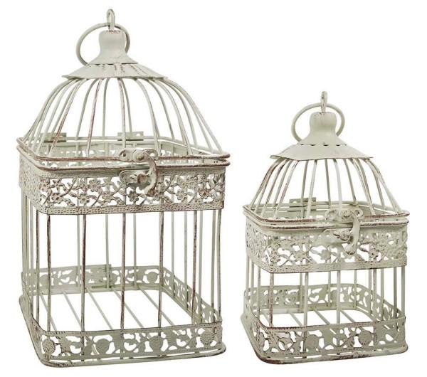 Deko Vogelkäfig Dekokäfig 2er-Set Vintage Nostalgie Antik-Stil Weiß