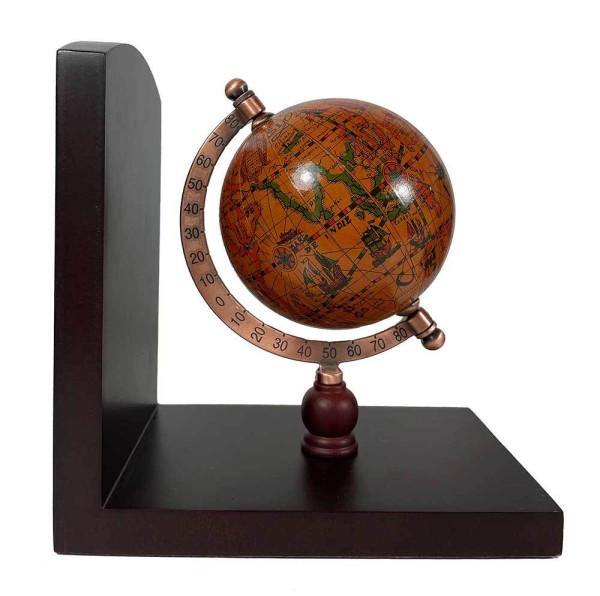 Buchstützen Globus Buchständer Weltkugel Atlas Braun 2-teilig Antik-Stil