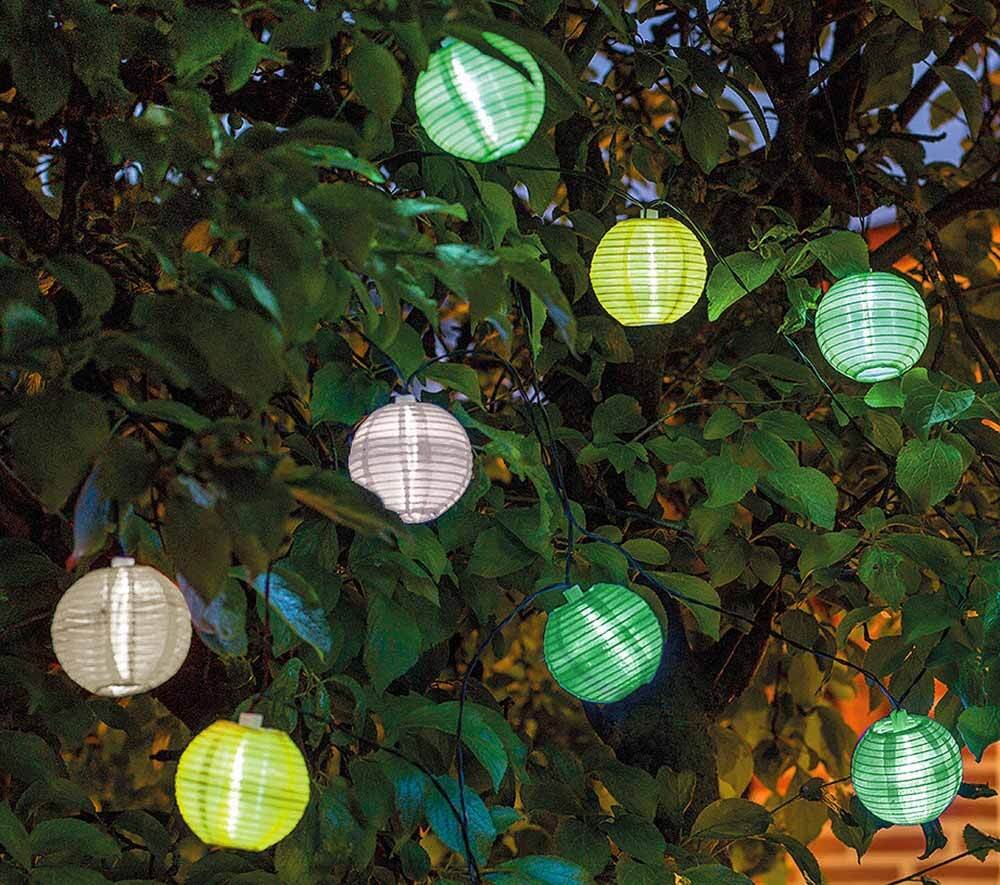 Solar Lichterkette Lampions 8 Stück Grün Gelb Weiß Laternen Outdoor Garten Party