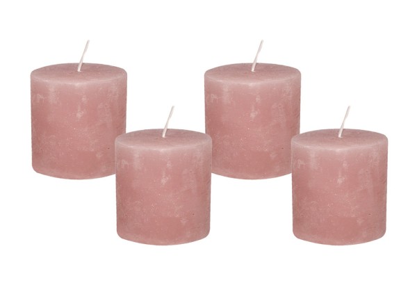 4 Rustic Stumpenkerzen Premium Kerze Rosenholz Rosa 5x5cm - 15 Std Brenndauer