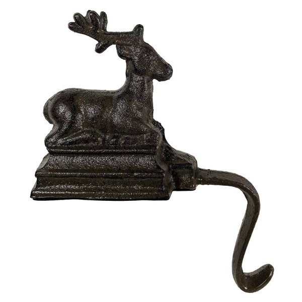 Dekohalter Haken für Kante Rentier Gusseisen Braun Hirsch Kantenhänger Vintage