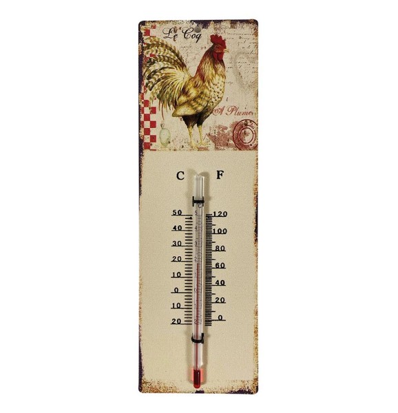 Wandthermometer Hahn Frankreich Thermometer Vintage Nostalgie Blechschild