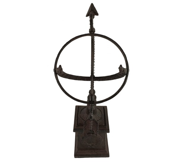 Sonnenuhr auf Standfuß Antik-Stil Gusseisen Braun Gartendeko H 34cm