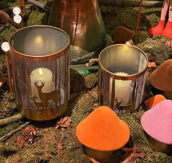Windlicht Gold Hirsch Wald Rentier Eisen Laterne Kerzenhalter Weihnachten 20cm
