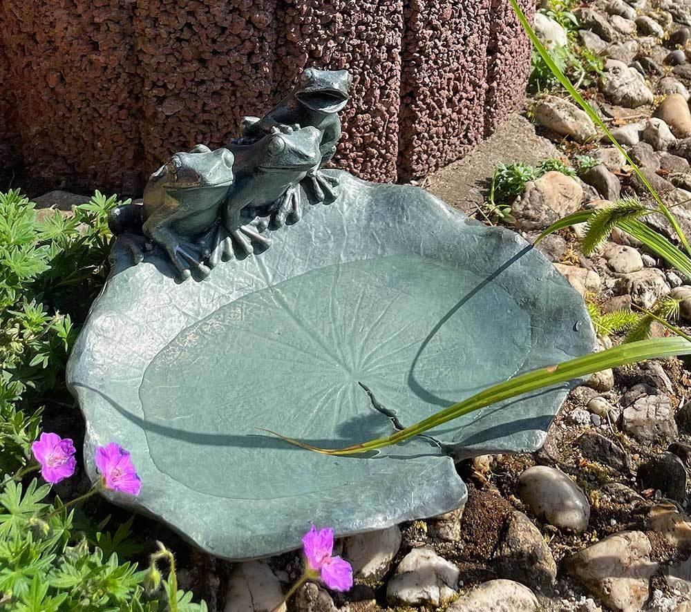 Vogeltränke Seerosenblatt Frösche Grün Vogelbad Vogelfutterschale 23cm