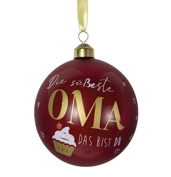 Christbaumkugel - Die süßeste Oma das bist du - Weihnachtskugel Echt Glas Rot
