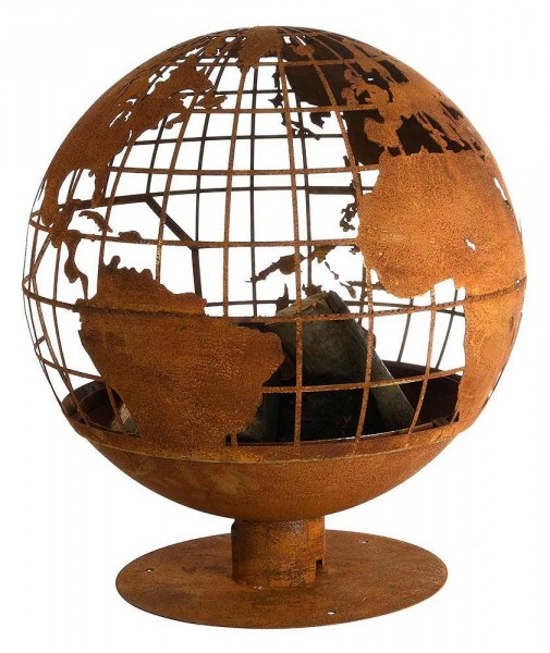 Feuerkorb Weltkugel Globus Feuerschale Metall Rostig Lagerfeuer Feuerkugel 60cm